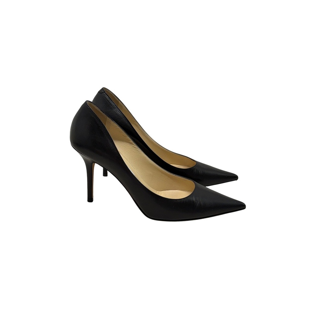 Jimmy Choo Anouk Black Leather Pointed Toe Stiletto Pumps Made in Italy 40 US 10